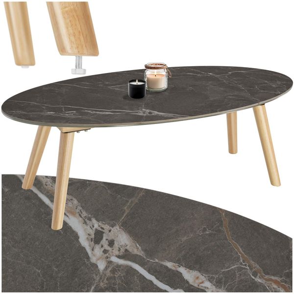 Tectake® Ovaler Couchtisch, Marmoroptik, Wetterfest, 100 X 50 X 34,5 Cm-image