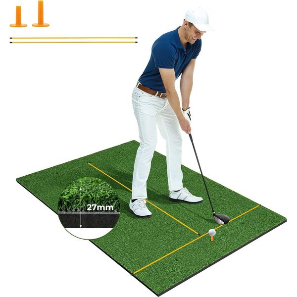 Tappetino Da Golf Costway, Tappetino Per Esercitazioni Di Golf, Tappetino Da Golf Con 2 Tee In Gomma E 2 Aste Di Allineamento E 6 Posizioni Del Tee, Tappetino Di Allenamento Per Il Golf Per Uso Interno Ed Esterno-image