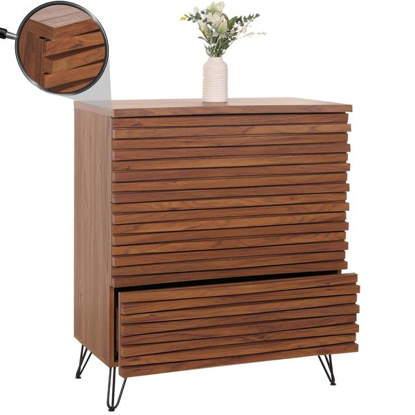 Kommode MCW-M49, Sideboard Schrank Highboard, 3D-Design 3 Schubladen Mdf Metall 94X80X45Cm ~ Walnuss-Optik-image