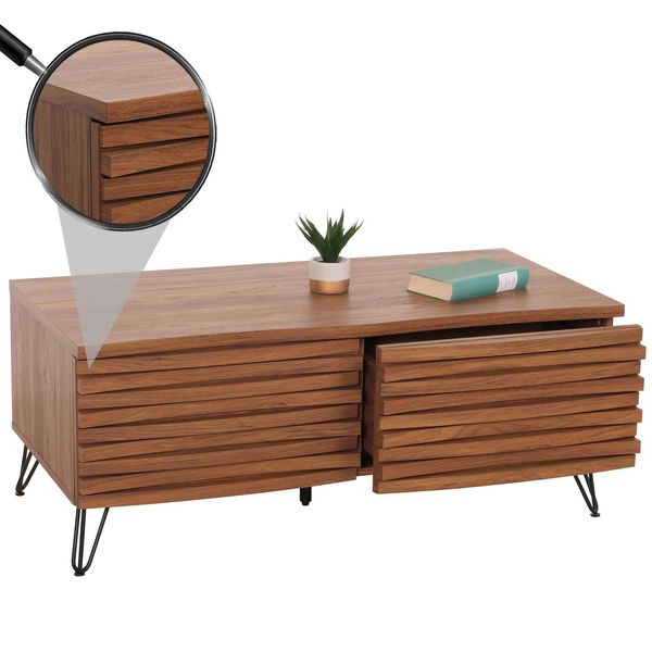 Couchtisch MCW-M49, Wohnzimmertisch Tisch, 3D-Design 2 Schubladen Mdf Metall 46X110X55Cm ~ Walnuss-Optik-image