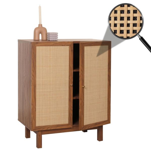 Highboard MCW-M51, Kommode Schrank Sideboard, StaufäCher, Kubu Rattan 98X79X42Cm ~ Walnuss-Optik-image