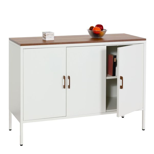 Kommode MCW-L84, Sideboard Schrank Anrichte, 3 TüRen Metall 90X120X40Cm, Melamin Beschichtet ~ Weiß-image