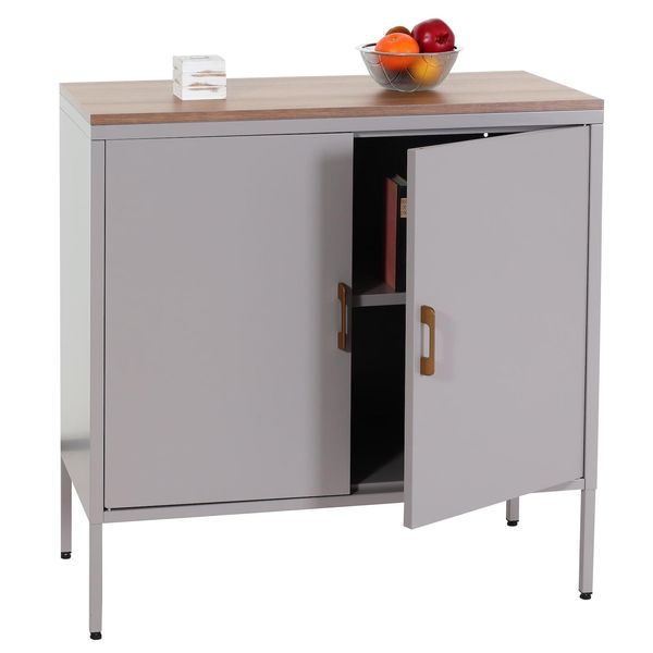 Kommode MCW-L84, Sideboard Schrank Anrichte, 2 TüRen Metall 90X90X40Cm, Melamin Beschichtet ~ Grau-image