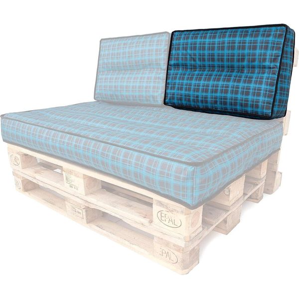 Cuscino Per Pallet Schienale 60X40 Cm Sfoderabile Impermeabile Cuscini Per Pallet Cuscini Da Giardino Cuscini Per Pallet Da Esterno Blu A Scacchiera-image
