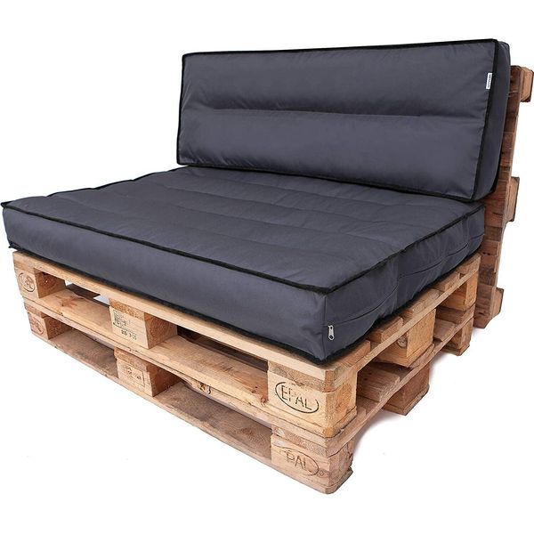 Pillowprim Set Di Cuscini Per Pallet Sfoderabile Impermeabile Cuscini Per Pallet Da Giardino (Cuscino Seduta 120X80 + Schienale 120X40) Grafite-image