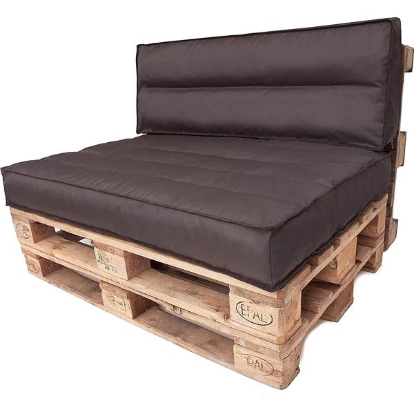 Pillowprim Set Di Cuscini Per Pallet Sfoderabile Impermeabile Cuscini Per Pallet Da Giardino (Cuscino Seduta 120X80 + Schienale 120X40) Marrone Scuro-image