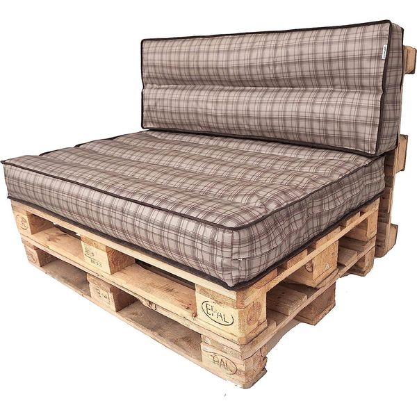 Pillowprim Set Di Cuscini Per Pallet Sfoderabile Impermeabile Set Di Cuscini Per Pallet Da Giardino (Cuscino Di Seduta 120X80 Schienale 120X40) Beige A Scacchiera-image