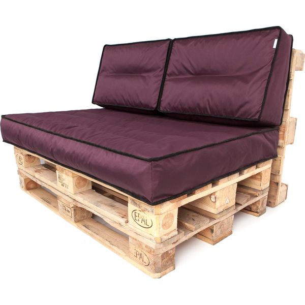 Pillowprim Set Di Cuscini Per Pallet Sfoderabile Impermeabile Cuscini Per Pallet Da Giardino (Cuscino Seduta 120X80 + Schienale 2X60X40) Vino Rosso-image