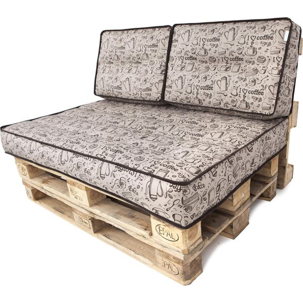 Pillowprim Set Di Cuscini Per Pallet Sfoderabile Impermeabile Set Di Cuscini Per Pallet Da Giardino (Cuscino Seduta 120X80 Schienale 2X60X40) Caffè Beige-image