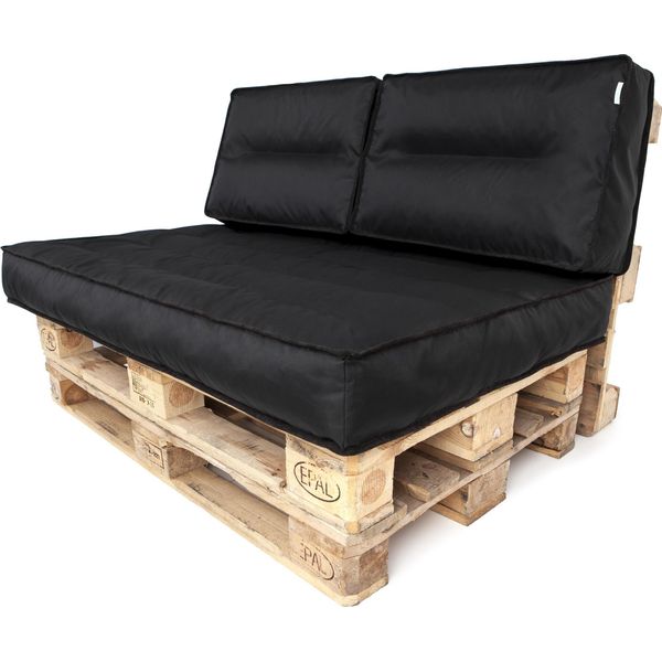 Pillowprim Set Di Cuscini Per Pallet Sfoderabile Impermeabile Cuscini Per Pallet Da Giardino (Cuscino Seduta 120X80 + Schienale 2X60X40) Nero-image