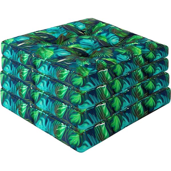 Set Di 4 Cuscini Per Sedie 49X47 Cm Imbottiture Per Cuscini Da Esterno/Interno Esterno/Interno Giardino Inverno Giardino Tempo Libero Estate Vacanze Estive Foglie Blu-image