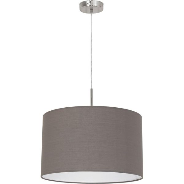 Eglo Pasteri, Lampada A Sospensione In Tessuto, Lampada A Sospensione In Acciaio E Tessuto, Colore: Nichel Opaco, Marrone Antracite, Attacco: E27, Ø: 38 Cm-image