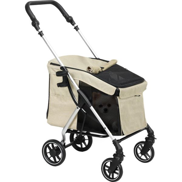 Pawhut Passeggino Per Cani Leggero In Alluminio Pieghevole Per Cani E Gatti Fino A 10 Kg Passeggino Per Gatti Con Cuscini Finestre A Rete Porte Cestino Portaoggetti Passeggino Per Gatti Kaki-image