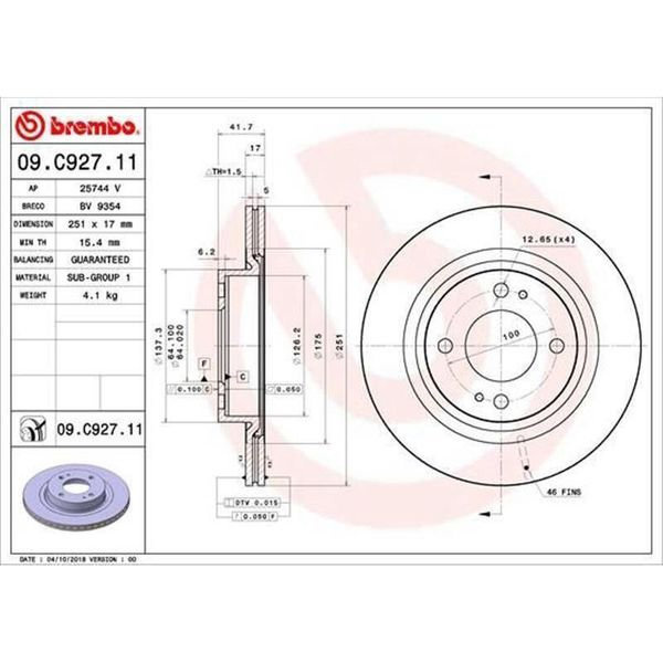 2X Disco Freno Brembo 09.C927.11 Per Mitsubishi Mirage Sedan (A1_A) 42Mm-image