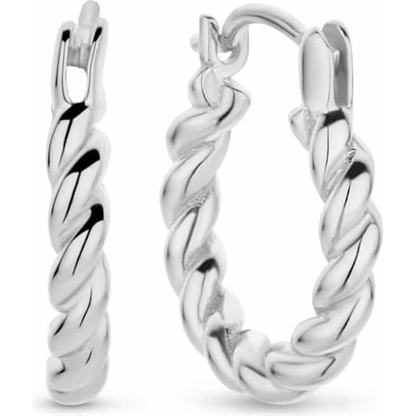 New Bling 9NB-0766 Orecchini D'argento - Donna - Ritorto - 15 X 2,5 Mm - Rodio - Argento-image