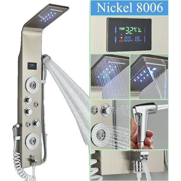 Pannello Doccia Con Display A Led Della Temperatura, 6 Modalità D'acqua, Acciaio Inossidabile Resistente, Nichel L-8006-image