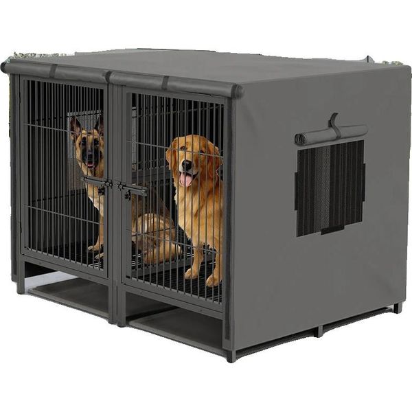 Cassa Per Cani In Metallo Per Impieghi Gravosi, Design A 2 Porte, Divisorio Rimovibile, Con Copertura Per Gabbia, L-image