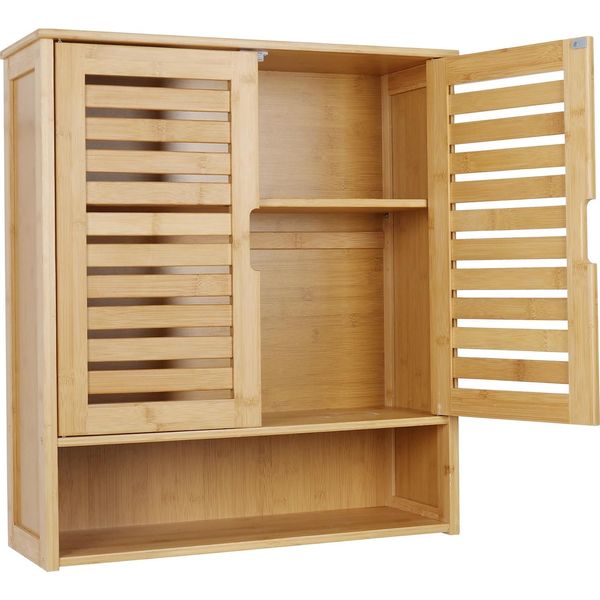 Mobile Da Bagno A Parete, Bambù Naturale, Contenitore Multifunzionale, Legno-image