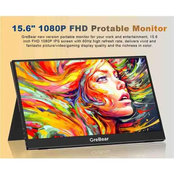 Monitor Portatile Fhd, 15,6 Pollici, Risoluzione 1920 X 1080, Design Leggero, Nero, Connettore Eu-image