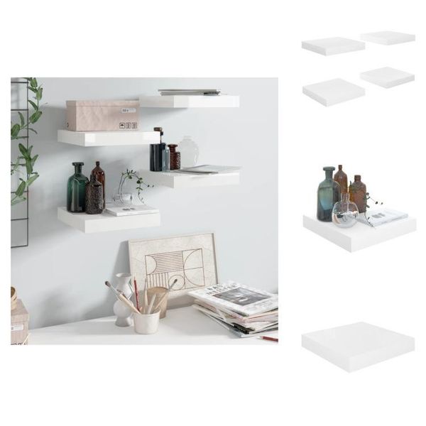 Vidaxl Mensole Galleggianti 4 Pz. Bianco Lucido 23X23,5X3,8 Cm Mdf - Mensole A Muro-image