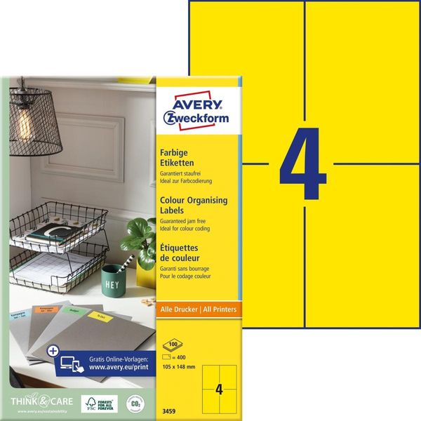 Etichette Inkjet/Laser/Copia 105X48Mm Pu=5X400 Pezzi Giallo-image