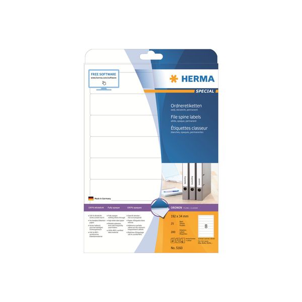 Herma 5160 5160 Etichette Per Cartelle A4 Bianco 192X34 Mm Carta Opaca 200 Pz.-image