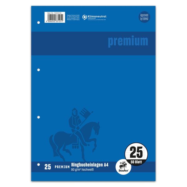 10X Staufen® 734033125 Inserto Per Raccoglitore Ad Anelli Premium Lin 25 - A4, 90 G/M², 50 Fogli-image