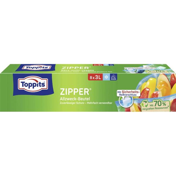 Toppits 4008871209870 Toppits Borsa Multiuso Con Cerniera, 8 X 3 Litri, Trasparente-image