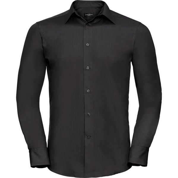 Camicia Da Uomo In Popeline Russell Collection, Manica Lunga, Easy-Care BC1018 (4XL) (Nero)-image
