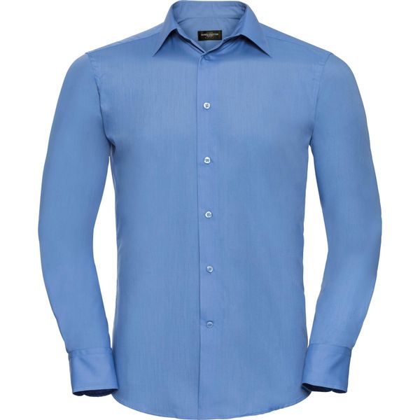 Camicia Da Uomo In Popeline Russell Collection, Manica Lunga, Easy-Care BC1018 (4XL) (Blu)-image