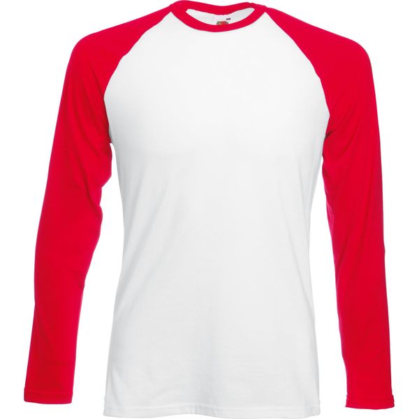 Maglietta Fruit Of The Loom Herren Baseball, LangäRmlig BC328 (2XL) (Weiß/Rot)-image