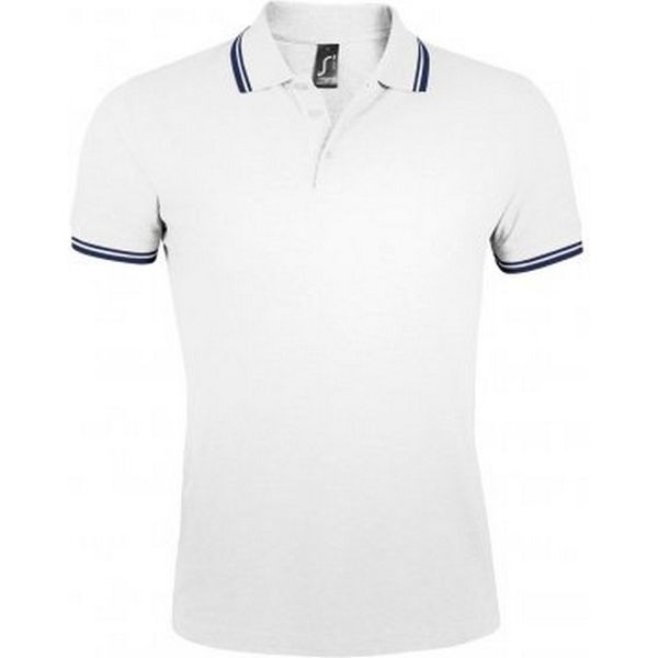 Sols Polo Pasadena A Manica Corta In Piqué A Punta Da Uomo PC2431 (M) (Bianco/Blu Navy)-image