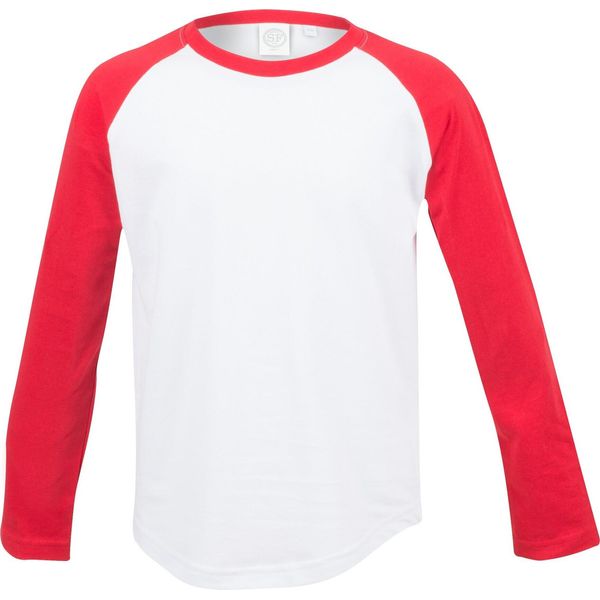 Maglietta Da Baseball A Maniche Lunghe Skinni Minni Per Bambini RW4755 (7-8 Anni (128)) (Bianco/Rosso)-image