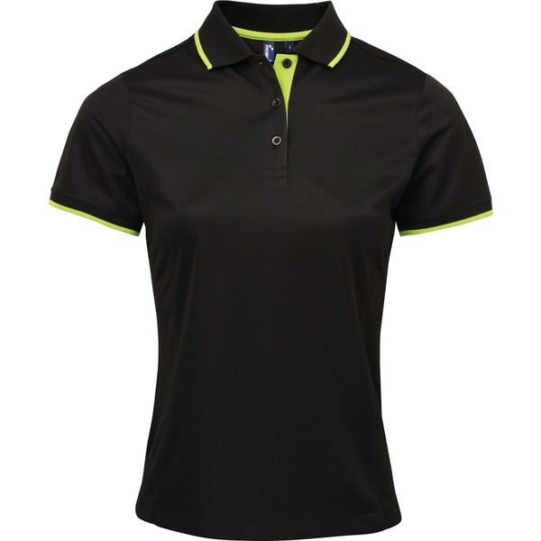 Premier Ladies Contrast Cool Check Polo Shirt RW5519 (M) (Nero/Lime)-image