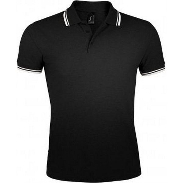 Sols Polo Pasadena A Manica Corta In Piqué A Punta Da Uomo PC2431 (M) (Nero/Bianco)-image