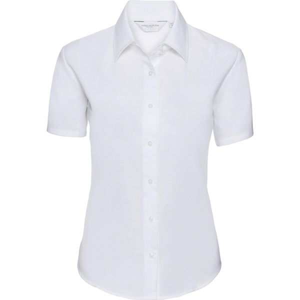 Russell Collection Easy Care Oxford Bluse, Kurzarm BC1024 (Xl) (Weiß)-image
