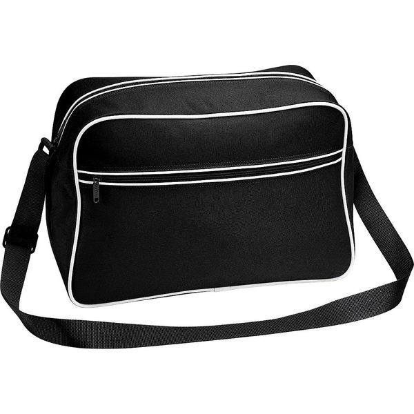 Bagbase Borsa A Tracolla Retrò Con Tracolla Regolabile, 18 Litri (2 Pezzi/Confezione) BC4479 (Taglia Unica) (Nero/Bianco)-image