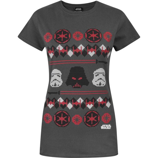 Star Wars Donna Darth Vader Maglietta Natalizia Fair Isle NS4236 (L) (Antracite)-image