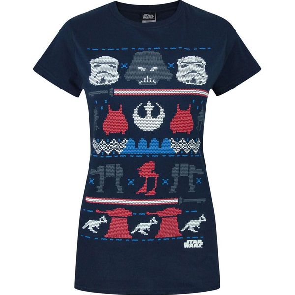 Maglietta Natalizia Star Wars Dark Side Fair Isle Da Donna NS4237 (L) (Blu)-image