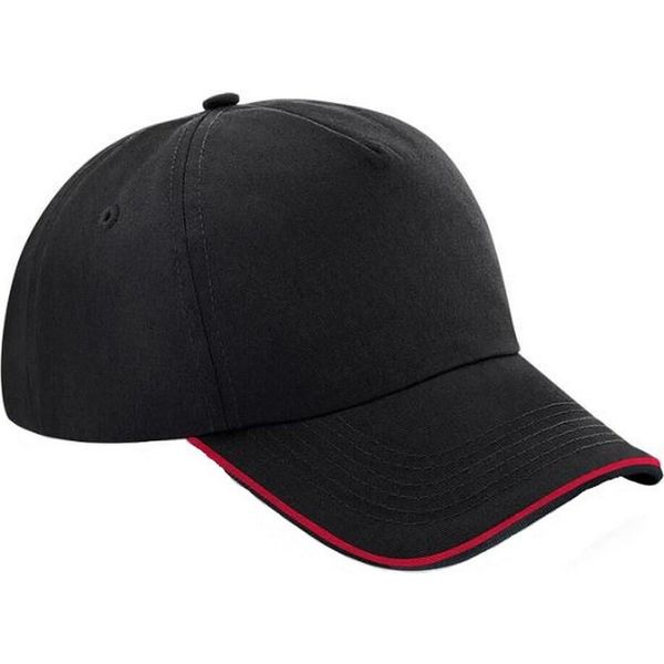 Berretto Da Baseball Beechfield Unisex Authentic 5 Panel Per Adulti BC4640 (Taglia Unica) (Nero/Rosso)-image