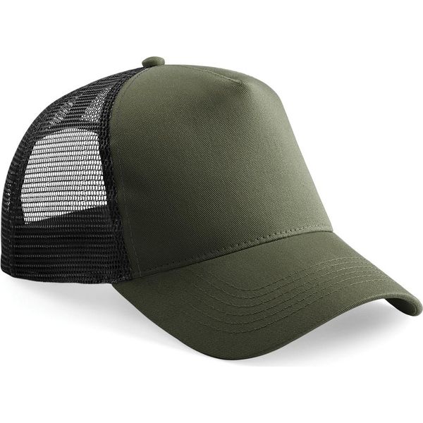 Cappello Da Baseball Beechfield Trucker A Rete Da Uomo RW260 (Taglia Unica) (Oliva/Nero)-image