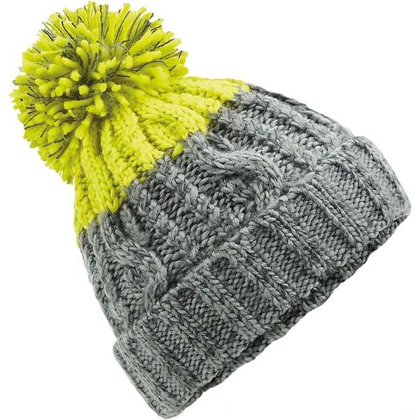 Beechfield Apres Beanie PC3947 (Taglia Unica) (Grigio Chiaro/Giallo)-image