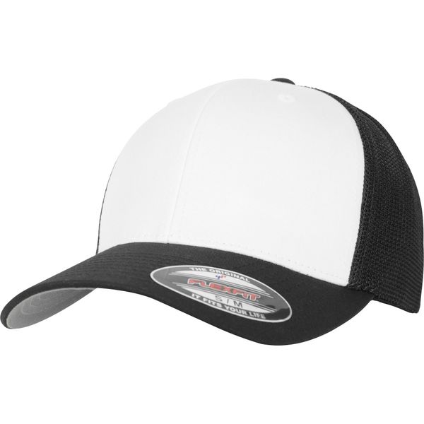 Flexfit By Yupoong Adulto Unisex Colore Fronte Maglia Trucker Cap RW7651 (S/M) (Nero/Bianco)-image