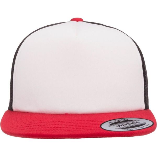 Cappello Trucker In Schiuma Flexfit By Yupoong, Frontale Bianco RW7571 (Taglia Unica) (Nero/Bianco/Rosso)-image