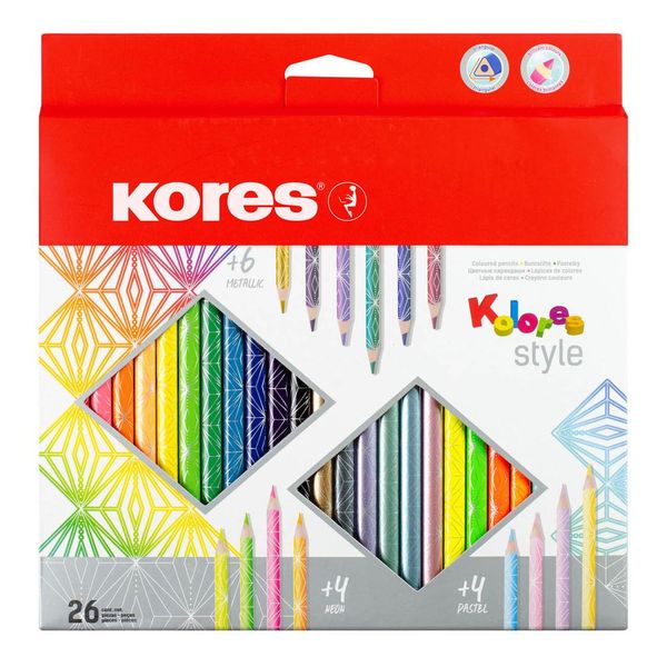 Kores BB93320 Matite Colorate Triangolari Kores "Kolores Style"", Confezione Da 26 Pezzi"-image