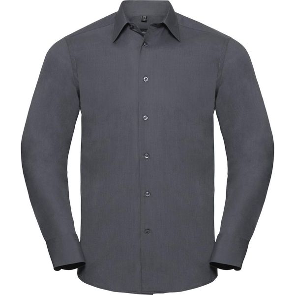 Camicia Da Uomo In Popeline Russell Collection, Manica Lunga, Easy-Care BC1018 (4XL) (Grigio)-image