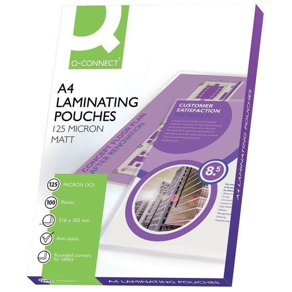 Q-Connect® KF24055 Buste Di Laminazione - A4, 125 Mym, Opaco, 100 Pezzi-image