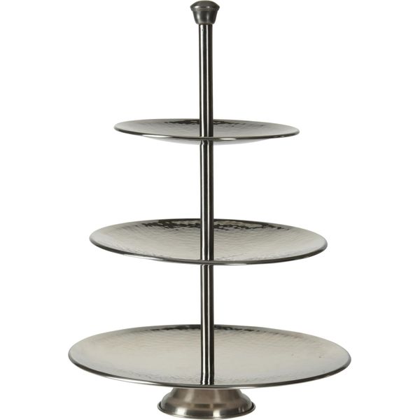 Alzata Da Portata A 3 Ripiani Excellent Houseware, Metallo, 25X36,5 Cm, Argento-image