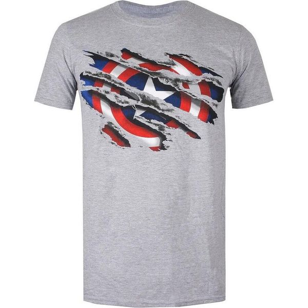 Captain America - Maglietta Da Uomo TV716 (S) (Grigio/Blu/Bianco)-image