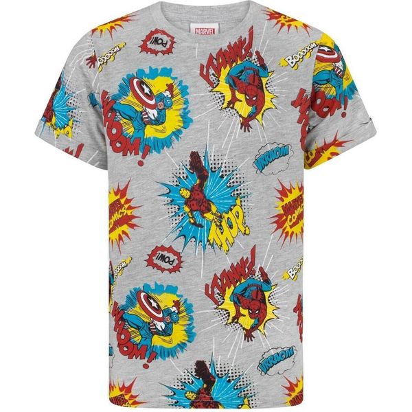 Marvel - Maglietta Con Stampa All-Over Per Ragazzi NS6765 (158-164) (Grigio Screziato/Rosso/Giallo)-image